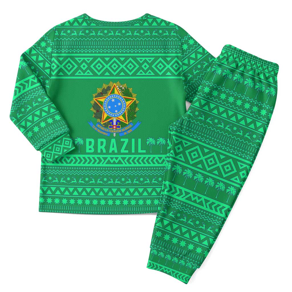 Brazil Christmas Pajama Set with Santa Relaxing in Hammock Palm Trees Snowman and Tribal Pattern Design - Wonder Print Shop