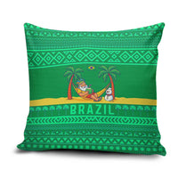 Brazil Christmas Pillow Cover with Santa Relaxing in Hammock Palm Trees Snowman and Tribal Pattern Design - Wonder Print Shop