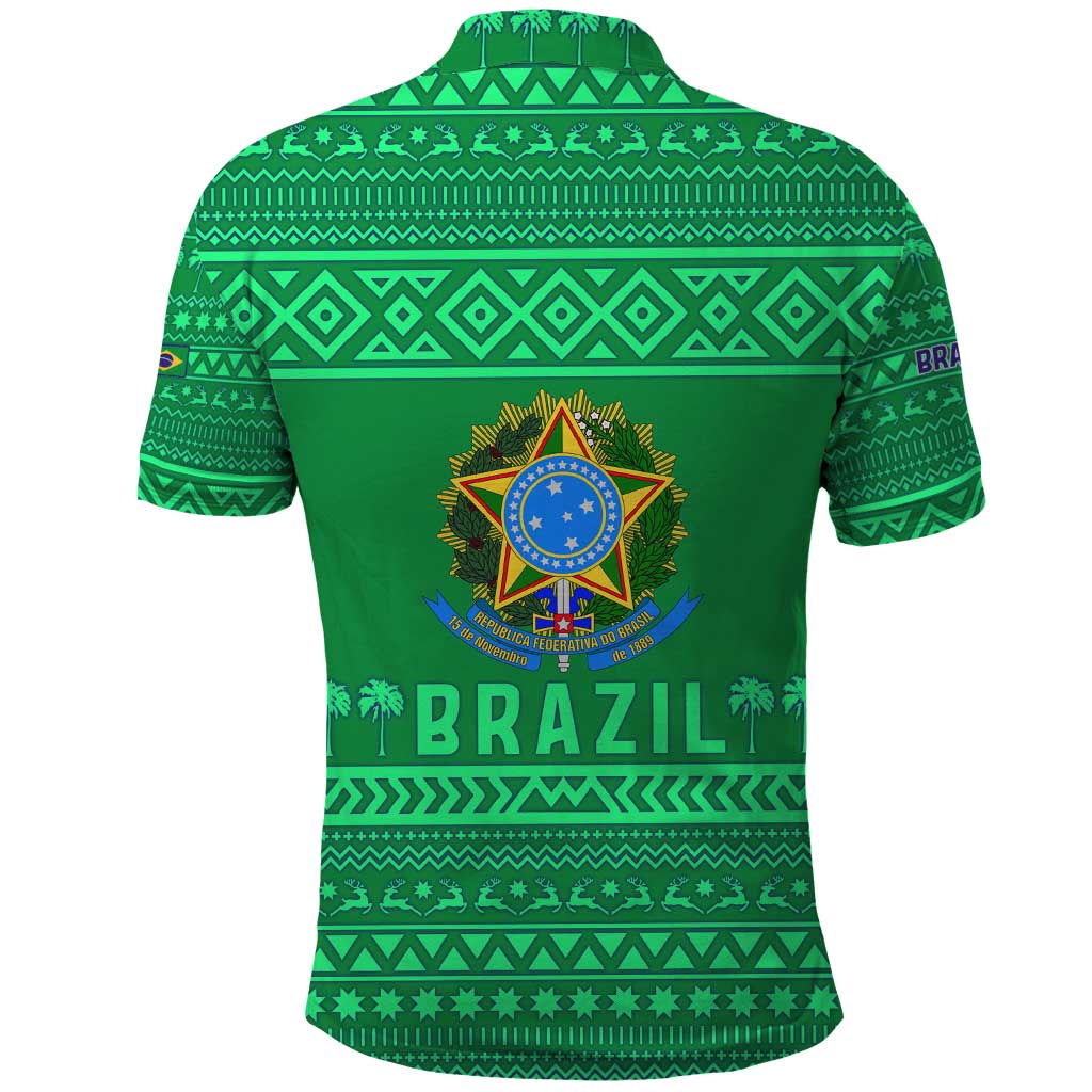 Brazil Christmas Polo Shirt with Santa Relaxing in Hammock Palm Trees Snowman and Tribal Pattern Design - Wonder Print Shop