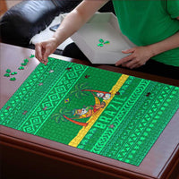 Brazil Christmas Puzzle with Santa Relaxing in Hammock Palm Trees Snowman and Tribal Pattern Design - Wonder Print Shop