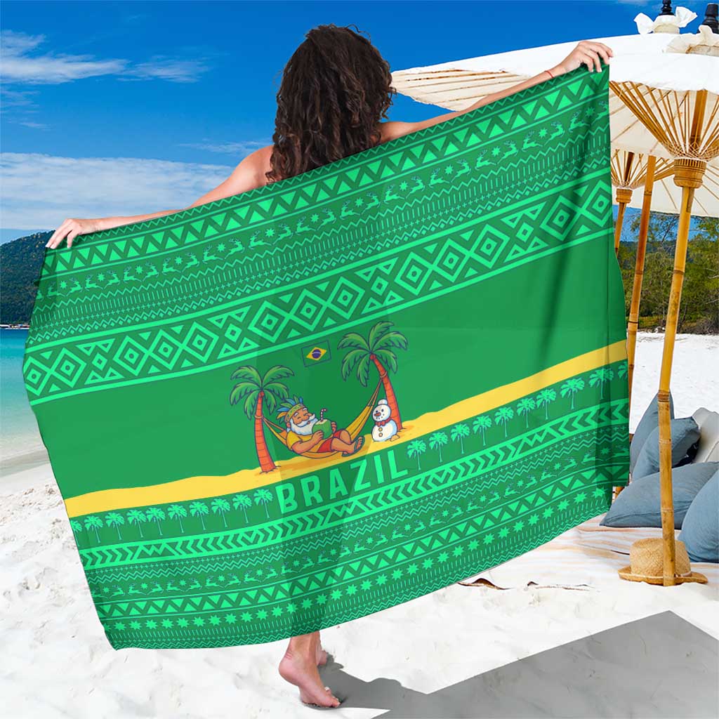 Brazil Christmas Sarong with Santa Relaxing in Hammock Palm Trees Snowman and Tribal Pattern Design - Wonder Print Shop