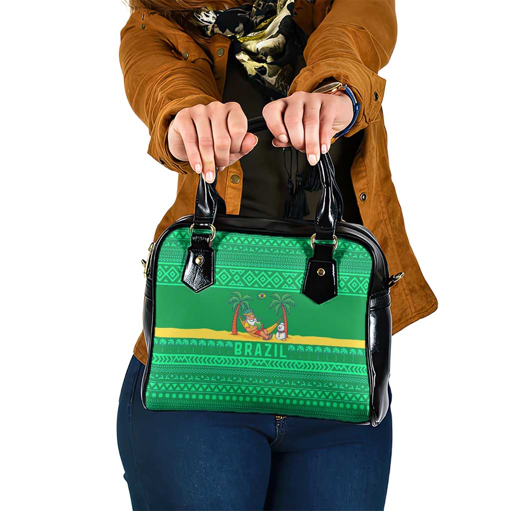 Brazil Christmas Shoulder Handbag with Santa Relaxing in Hammock Palm Trees Snowman and Tribal Pattern Design - Wonder Print Shop