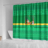 Brazil Christmas Shower Curtain with Santa Relaxing in Hammock Palm Trees Snowman and Tribal Pattern Design - Wonder Print Shop