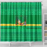 Brazil Christmas Shower Curtain with Santa Relaxing in Hammock Palm Trees Snowman and Tribal Pattern Design - Wonder Print Shop