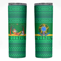 Brazil Christmas Skinny Tumbler with Santa Relaxing in Hammock Palm Trees Snowman and Tribal Pattern Design - Wonder Print Shop