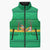 Brazil Christmas Sleeveless Puffer Jacket with Santa Relaxing in Hammock Palm Trees Snowman and Tribal Pattern Design - Wonder Print Shop