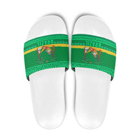 Brazil Christmas Slide Sandals with Santa Relaxing in Hammock Palm Trees Snowman and Tribal Pattern Design - Wonder Print Shop