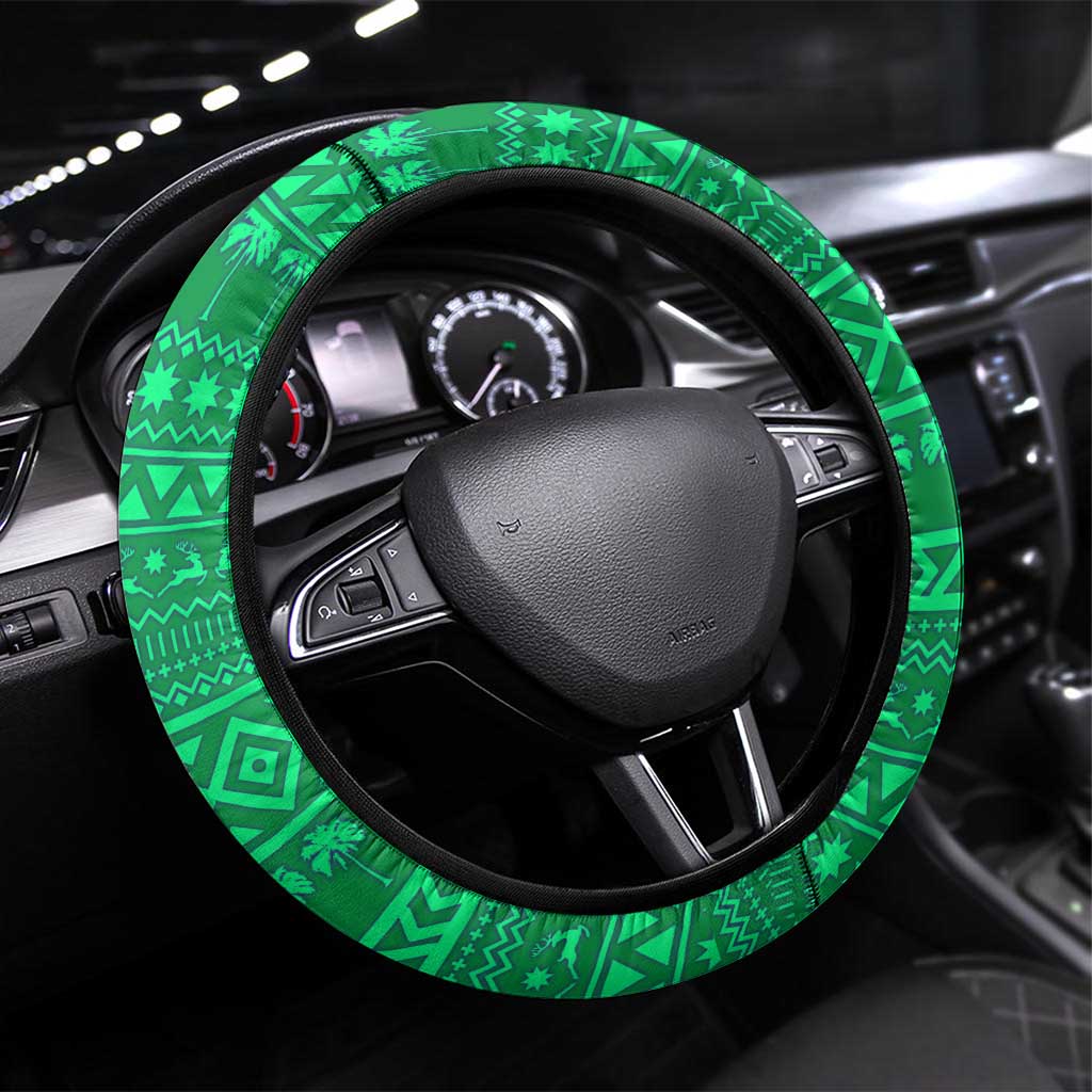 Brazil Christmas Steering Wheel Cover with Santa Relaxing in Hammock Palm Trees Snowman and Tribal Pattern Design - Wonder Print Shop