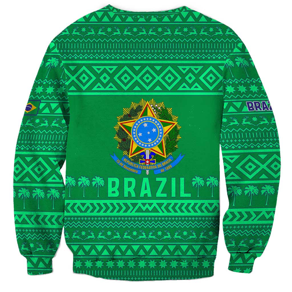 Brazil Christmas Sweatshirt with Santa Relaxing in Hammock Palm Trees Snowman and Tribal Pattern Design - Wonder Print Shop