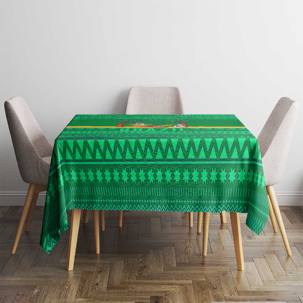 Brazil Christmas Tablecloth with Santa Relaxing in Hammock Palm Trees Snowman and Tribal Pattern Design - Wonder Print Shop