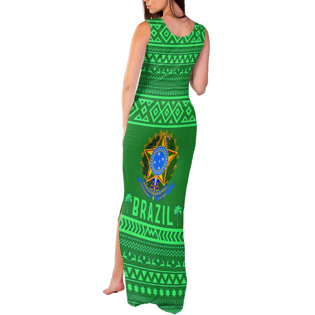 Brazil Christmas Tank Maxi Dress with Santa Relaxing in Hammock Palm Trees Snowman and Tribal Pattern Design - Wonder Print Shop