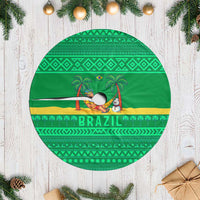 Brazil Christmas Tree Skirt with Santa Relaxing in Hammock Palm Trees Snowman and Tribal Pattern Design - Wonder Print Shop