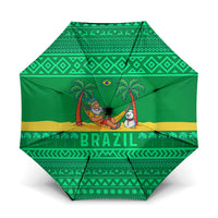 Brazil Christmas Umbrella with Santa Relaxing in Hammock Palm Trees Snowman and Tribal Pattern Design - Wonder Print Shop