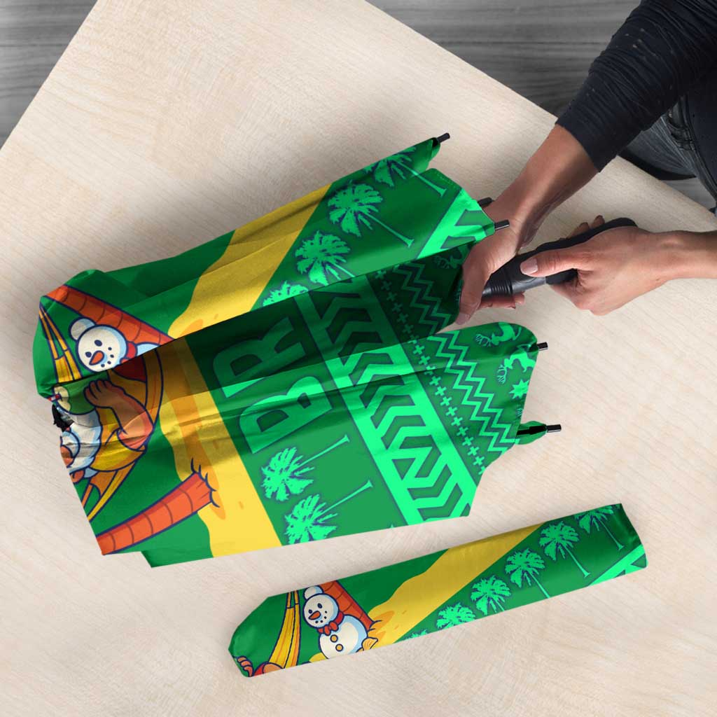 Brazil Christmas Umbrella with Santa Relaxing in Hammock Palm Trees Snowman and Tribal Pattern Design - Wonder Print Shop