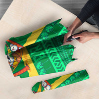 Brazil Christmas Umbrella with Santa Relaxing in Hammock Palm Trees Snowman and Tribal Pattern Design - Wonder Print Shop
