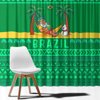 Brazil Christmas Window Curtain with Santa Relaxing in Hammock Palm Trees Snowman and Tribal Pattern Design - Wonder Print Shop