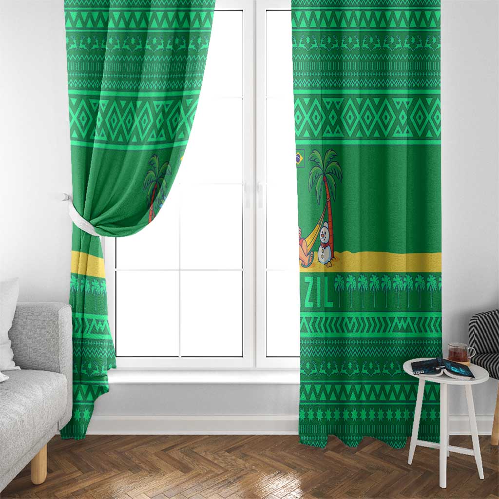 Brazil Christmas Window Curtain with Santa Relaxing in Hammock Palm Trees Snowman and Tribal Pattern Design - Wonder Print Shop
