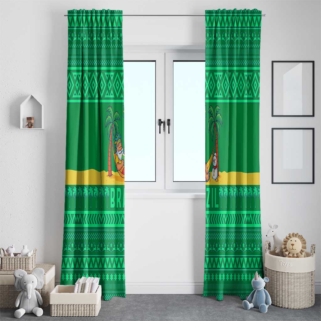 Brazil Christmas Window Curtain with Santa Relaxing in Hammock Palm Trees Snowman and Tribal Pattern Design - Wonder Print Shop