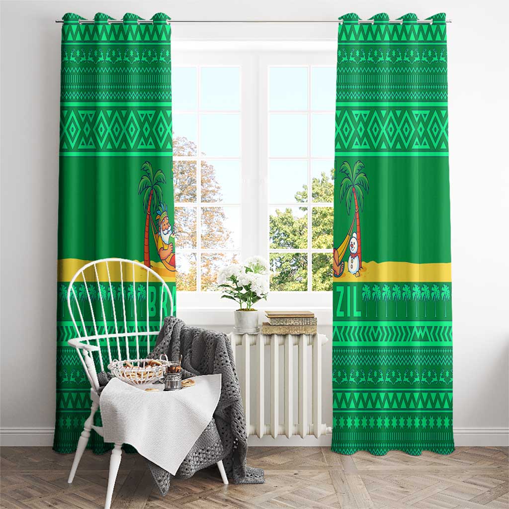 Brazil Christmas Window Curtain with Santa Relaxing in Hammock Palm Trees Snowman and Tribal Pattern Design - Wonder Print Shop