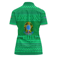 Brazil Christmas Women Polo Shirt with Santa Relaxing in Hammock Palm Trees Snowman and Tribal Pattern Design - Wonder Print Shop