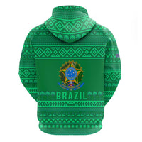 Brazil Christmas Zip Hoodie with Santa Relaxing in Hammock Palm Trees Snowman and Tribal Pattern Design - Wonder Print Shop