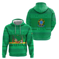 Brazil Christmas Zip Hoodie with Santa Relaxing in Hammock Palm Trees Snowman and Tribal Pattern Design - Wonder Print Shop