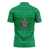 Brazil Christmas Zipper Polo Shirt with Santa Relaxing in Hammock Palm Trees Snowman and Tribal Pattern Design - Wonder Print Shop