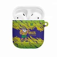 Brazil Christmas AirPods Case with Tropical Santa Tribal Pattern National Colors and Merry Christmas Text Design - Wonder Print Shop