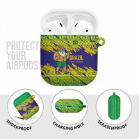 Brazil Christmas AirPods Case with Tropical Santa Tribal Pattern National Colors and Merry Christmas Text Design - Wonder Print Shop