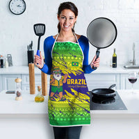 Brazil Christmas Apron with Tropical Santa Tribal Pattern National Colors and Merry Christmas Text Design - Wonder Print Shop