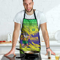 Brazil Christmas Apron with Tropical Santa Tribal Pattern National Colors and Merry Christmas Text Design - Wonder Print Shop