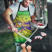 Brazil Christmas Apron with Tropical Santa Tribal Pattern National Colors and Merry Christmas Text Design - Wonder Print Shop