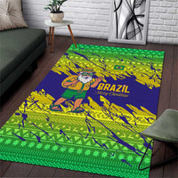 Brazil Christmas Area Rug with Tropical Santa Tribal Pattern National Colors and Merry Christmas Text Design - Wonder Print Shop