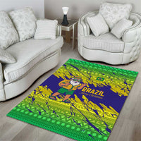 Brazil Christmas Area Rug with Tropical Santa Tribal Pattern National Colors and Merry Christmas Text Design - Wonder Print Shop