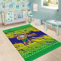 Brazil Christmas Area Rug with Tropical Santa Tribal Pattern National Colors and Merry Christmas Text Design - Wonder Print Shop