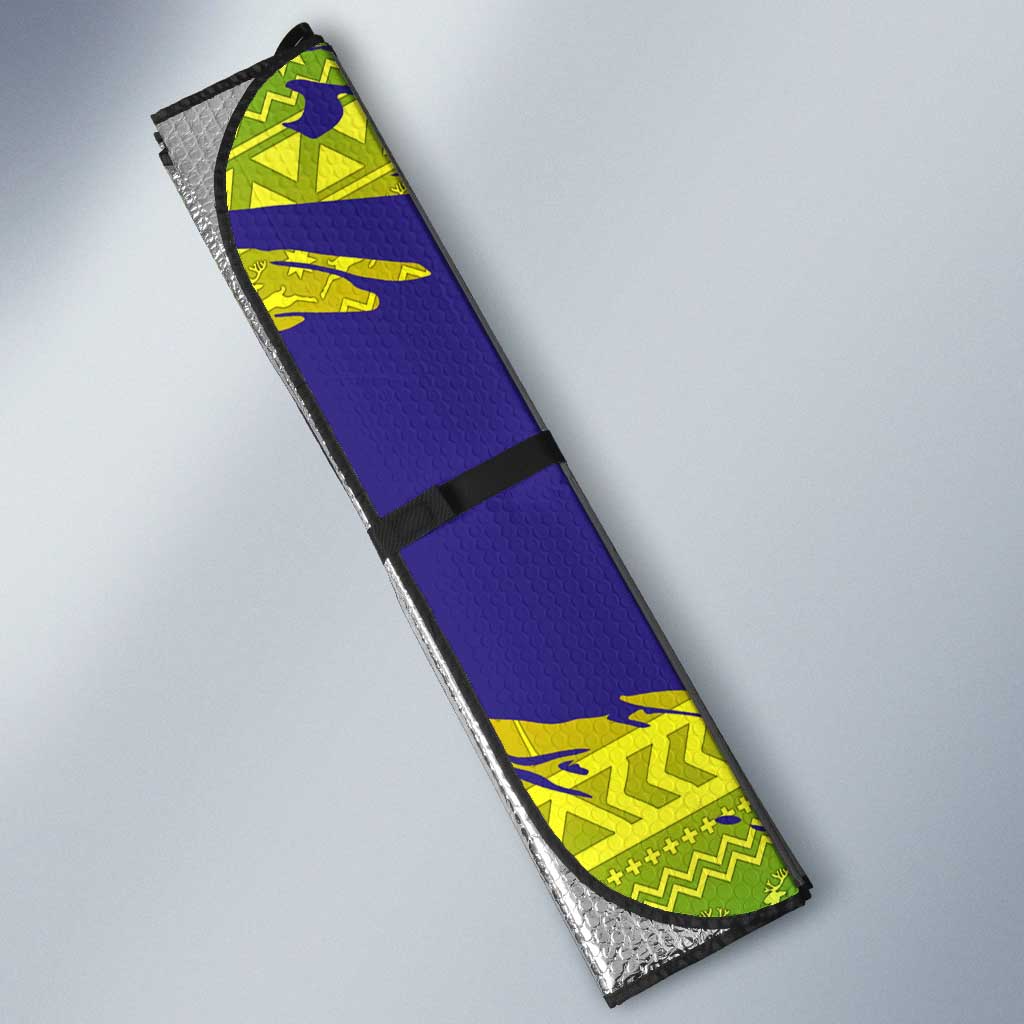 Brazil Christmas Auto Sun Shade with Tropical Santa Tribal Pattern National Colors and Merry Christmas Text Design - Wonder Print Shop