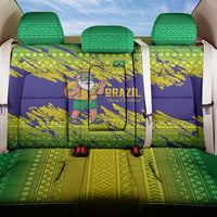Brazil Christmas Back Car Seat Cover with Tropical Santa Tribal Pattern National Colors and Merry Christmas Text Design - Wonder Print Shop