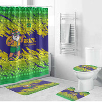 Brazil Christmas Bathroom Set with Tropical Santa Tribal Pattern National Colors and Merry Christmas Text Design - Wonder Print Shop