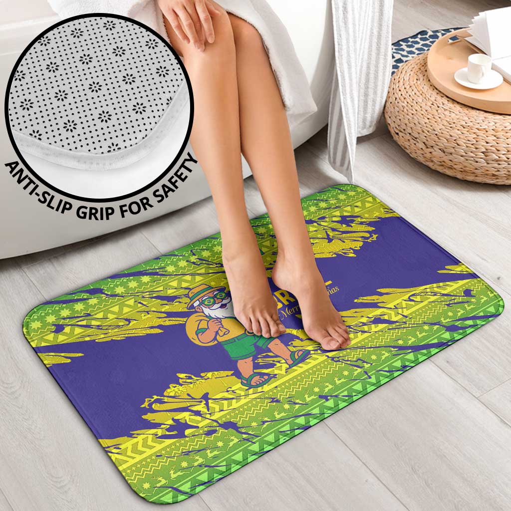 Brazil Christmas Bathroom Set with Tropical Santa Tribal Pattern National Colors and Merry Christmas Text Design - Wonder Print Shop