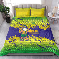 Brazil Christmas Bedding Set with Tropical Santa Tribal Pattern National Colors and Merry Christmas Text Design - Wonder Print Shop