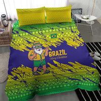 Brazil Christmas Bedding Set with Tropical Santa Tribal Pattern National Colors and Merry Christmas Text Design - Wonder Print Shop