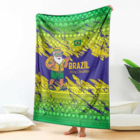 Brazil Christmas Blanket with Tropical Santa Tribal Pattern National Colors and Merry Christmas Text Design - Wonder Print Shop