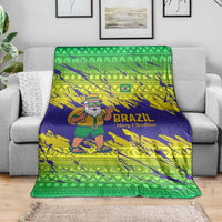Brazil Christmas Blanket with Tropical Santa Tribal Pattern National Colors and Merry Christmas Text Design - Wonder Print Shop