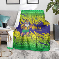 Brazil Christmas Blanket with Tropical Santa Tribal Pattern National Colors and Merry Christmas Text Design - Wonder Print Shop