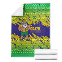 Brazil Christmas Blanket with Tropical Santa Tribal Pattern National Colors and Merry Christmas Text Design - Wonder Print Shop