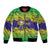 Brazil Christmas Bomber Jacket with Tropical Santa Tribal Pattern National Colors and Merry Christmas Text Design - Wonder Print Shop