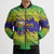 Brazil Christmas Bomber Puffer Jacket with Tropical Santa Tribal Pattern National Colors and Merry Christmas Text Design - Wonder Print Shop