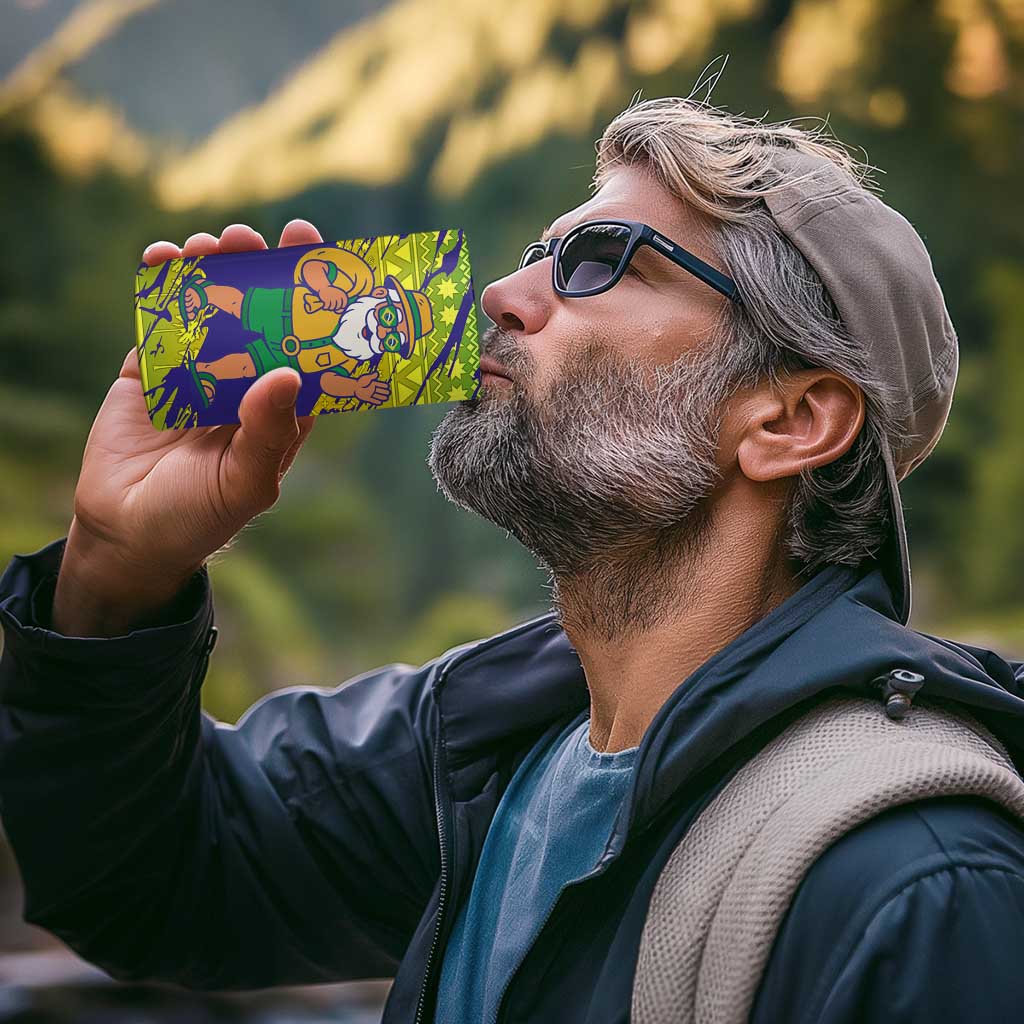 Brazil Christmas 4 in 1 Can Cooler Tumbler with Tropical Santa Tribal Pattern National Colors and Merry Christmas Text Design - Wonder Print Shop