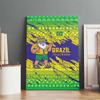 Brazil Christmas Canvas Wall Art with Tropical Santa Tribal Pattern National Colors and Merry Christmas Text Design - Wonder Print Shop