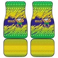 Brazil Christmas Car Mats with Tropical Santa Tribal Pattern National Colors and Merry Christmas Text Design - Wonder Print Shop